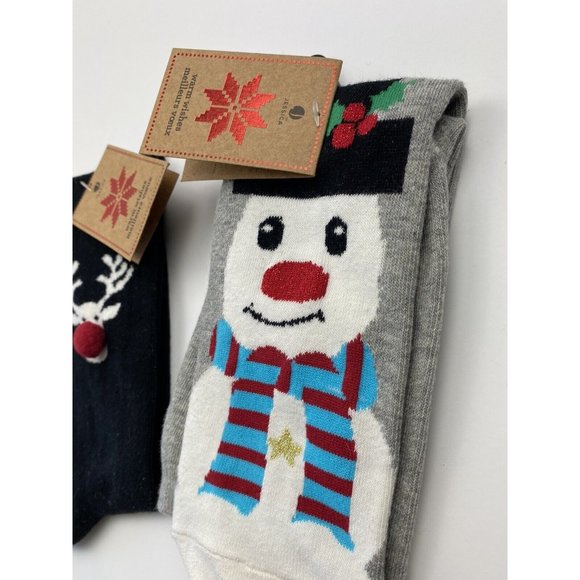 Christmas Snowman Red Nose Reindeer Women’s Festive Christmas Socks 2 Pairs New - Picture 5 of 9
